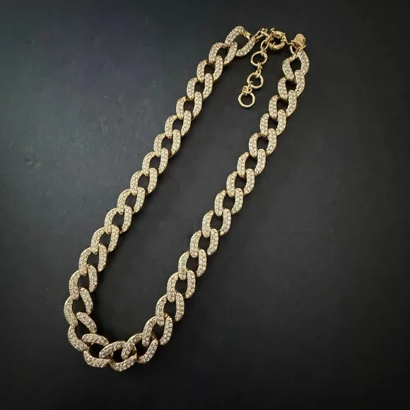 NWOT J. Crew Havana Jones Iced Crystal Gold-Tone Chunky Curb Chain Link Necklace - Picture 10 of 13